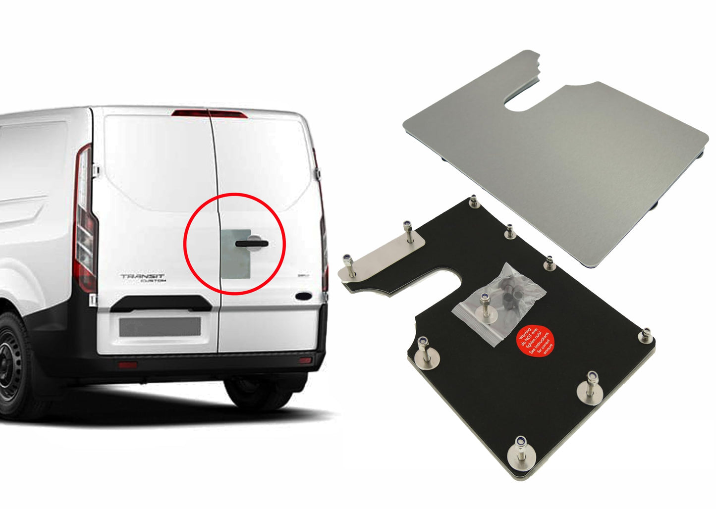 Sussex Installations FOR3-RB-EXT-002 Large Brushed stainless Repair/security shield compatible with Ford Custom (2013-2023) van - rear barn door.