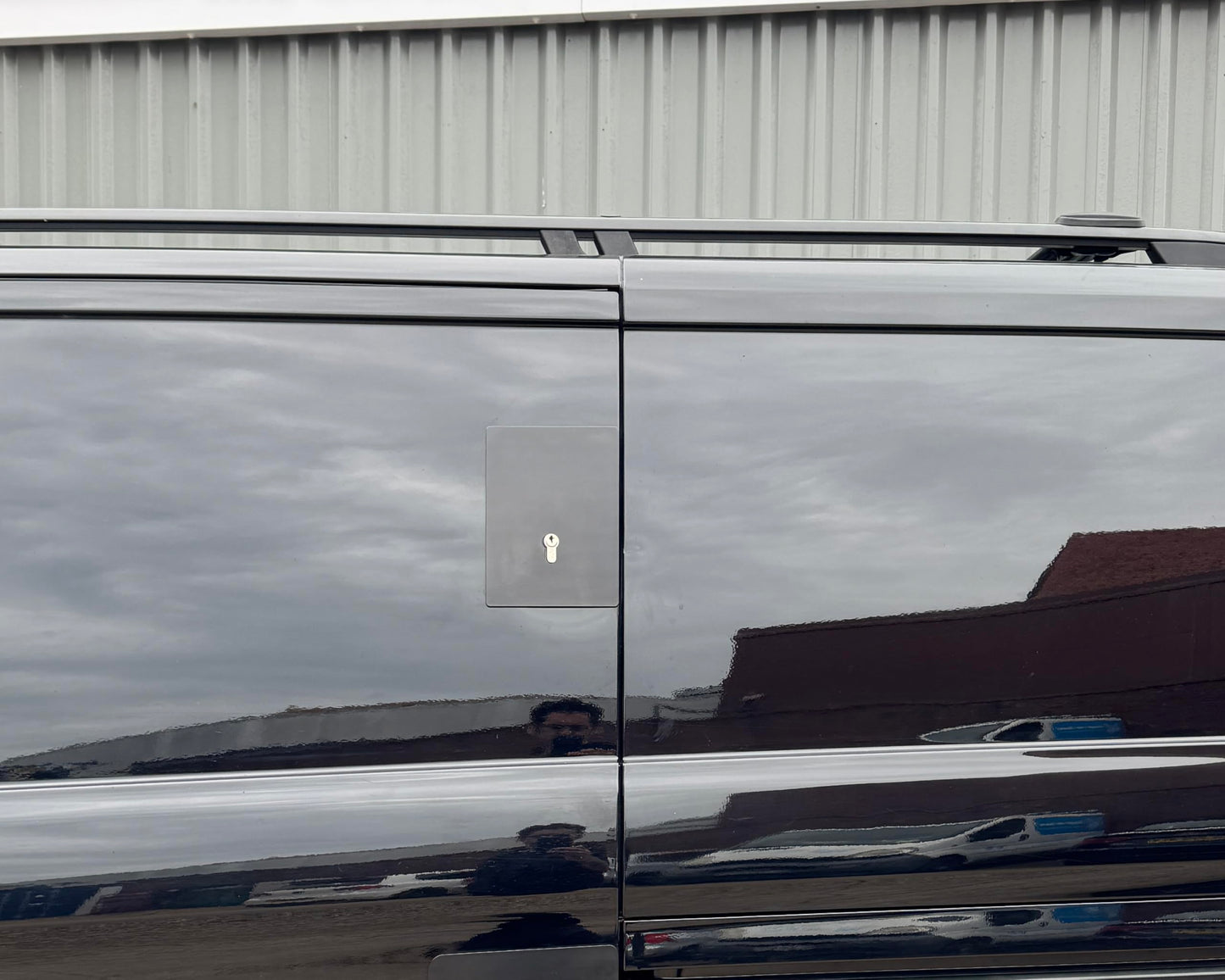 Sussex Installations FOR3-OSL-EXT-901 Matte black Escutcheon Repair/security shield for the Ford Custom (2013>2023) van -right side/offside loading door deadlock.