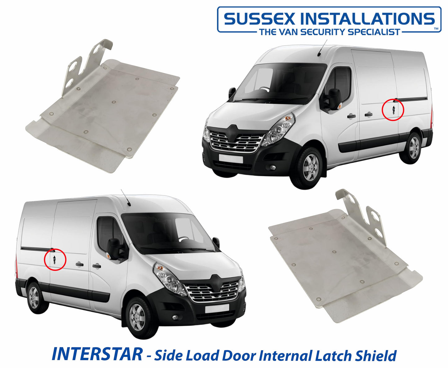 Sussex Installations RVN6-NSL&OSL-INT-001 Internal latch shield set compatible with Renault Master, Vauxhall Movano, Nissan NV400, Nissan Interstar van - twin side loading doors.