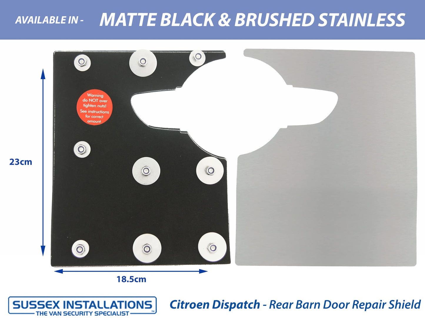 Sussex Installations CIT9-RB-EXT-002 Brushed stainless Repair/security shield compatible with Citroen Dispatch (2017>Onwards) van - rear barn door.