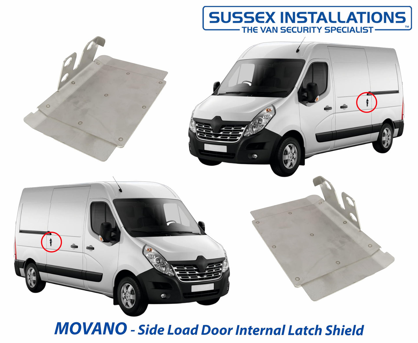 Sussex Installations RVN6-NSL&OSL-INT-001 Internal latch shield set compatible with Renault Master, Vauxhall Movano, Nissan NV400, Nissan Interstar van - twin side loading doors.